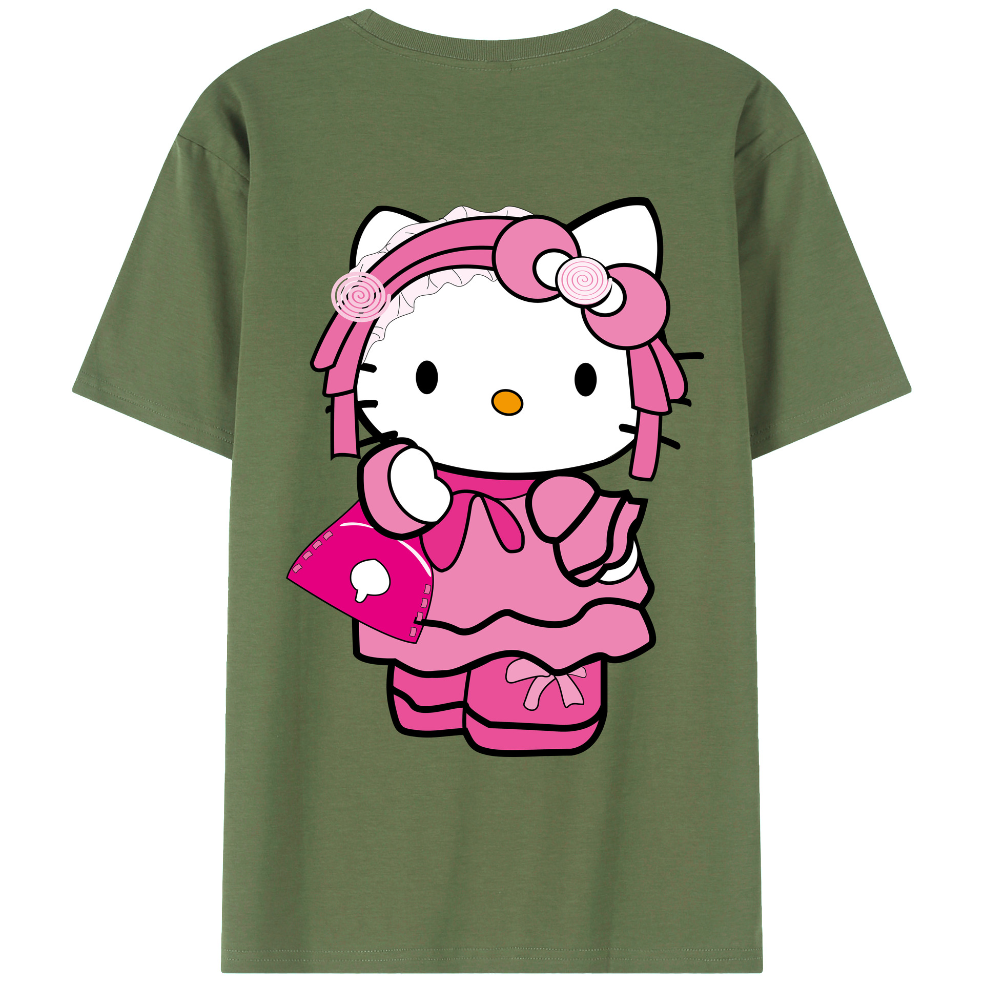 （画像用） Hello Kitty ハローキティ 綿100％ メンズ半袖Tシャツ（バックプリント） 通気性